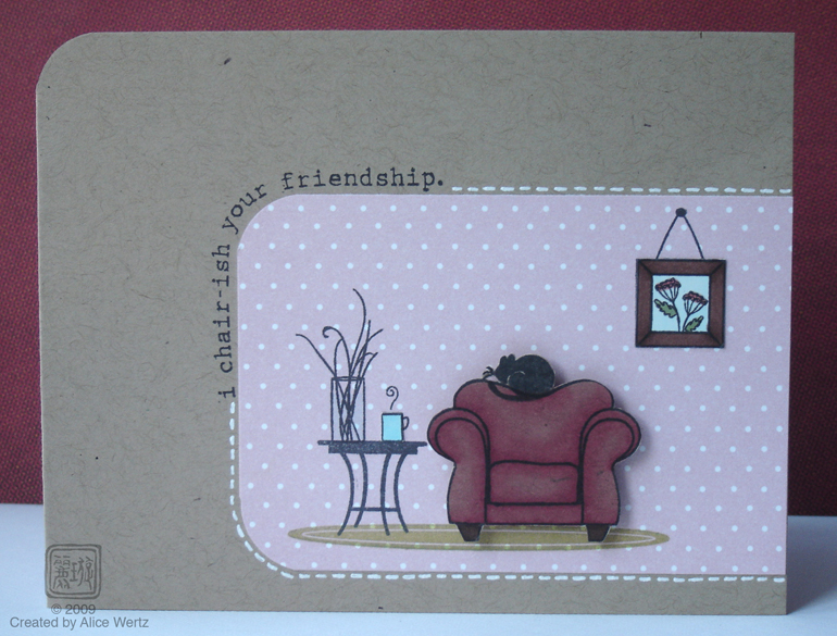 I adore this stamp set. The single chair is colored with Copic markers on kraft paper.<br />...