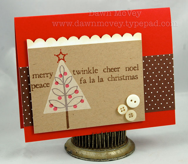 Paper: pure poppy, kraft, vintage cream, bitty dot basics<br />
Stamps: Holiday Tree<br />...