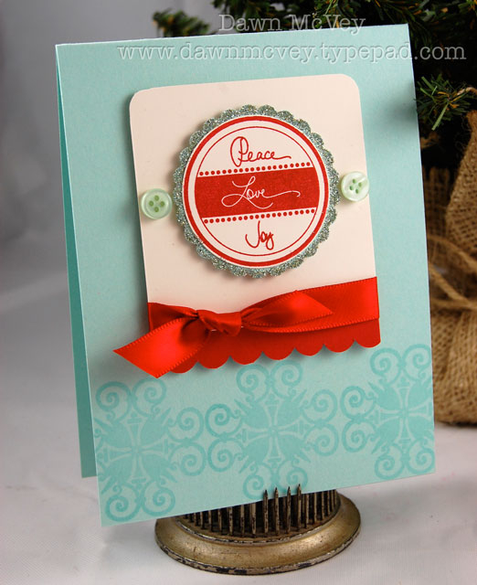 Paper: aqua mist, vintage cream<br />
Stamps: 2009 Holiday Tag Collection, Giga Guide Lines<br...