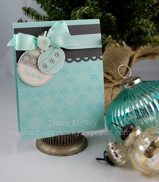 Stamps: Vintage Ornaments, 2009 Holiday Tags, Merry &amp; Bright<br />
Paper: aqua mist, smokey...
