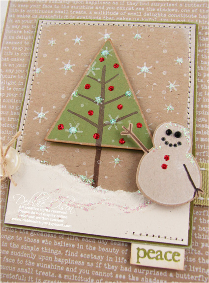 Snowman Peace Card detail<br />
Stamps: Holiday Tree,ackground Basics Text Style II<br />...