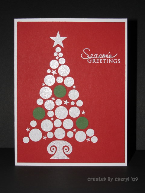 I love this tree.  I heat embossed it and the sentiment in white on Pure Poppy, added some...