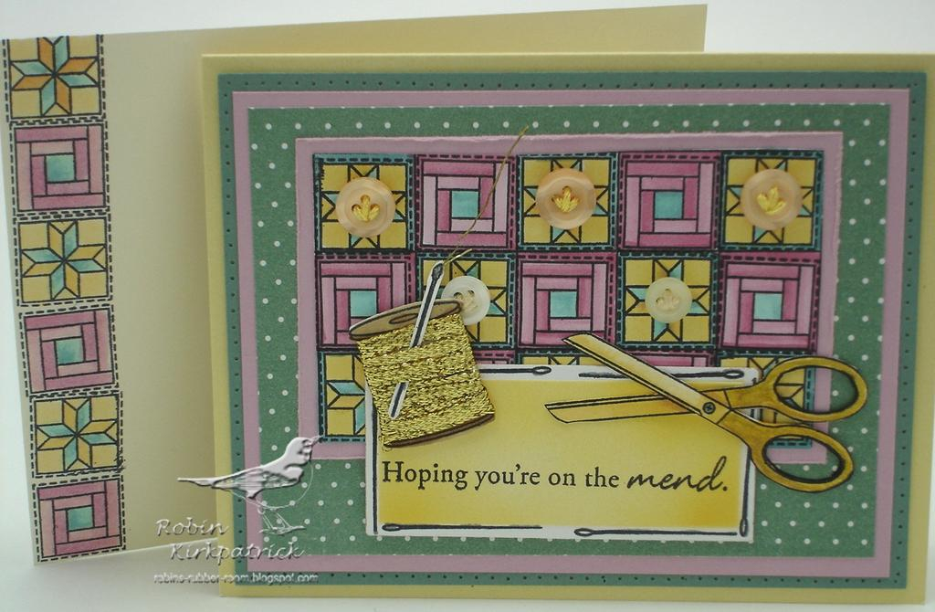 This is one of the get well cards in the set.  The spool of thread was stamped and cut out, then...