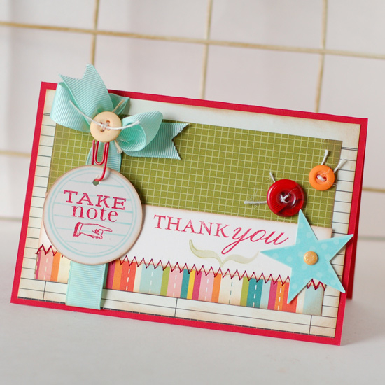 Stamps:  Take Note, Giga Guidelines, Star Prints<br />
Ink:  Pure Poppy, Aqua Mist, Spring...
