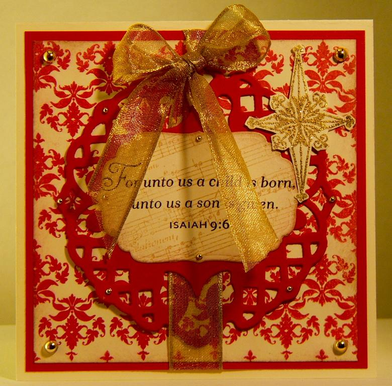 Silent Night in red and cream<br />
Made this for a challenge. I really like the way Damask...