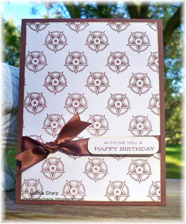 Background Basics: Stars stamped in Dark Chocolate; sentiment from 2008 Anniversary set.