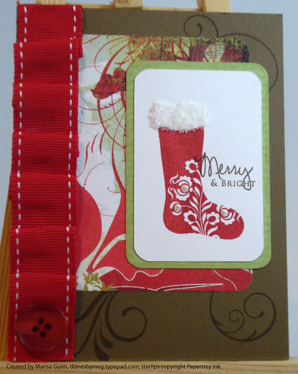 Stamps: Stocking Prints, Signature Christmas, Fancy Flourishes<br />
Ink: SU Classic Riding...