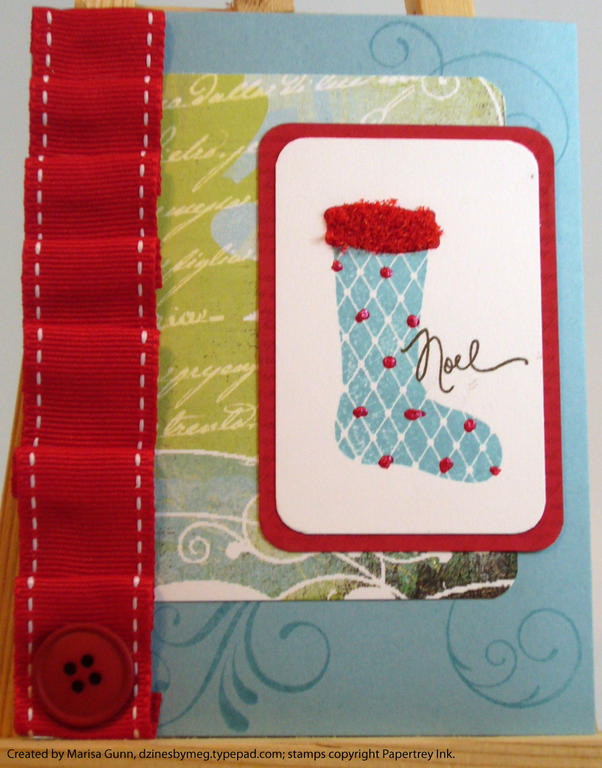 Stamps: Stocking Prints, Signature Christmas, Fancy Flourishes<br />
Ink: SU Classic Riding...