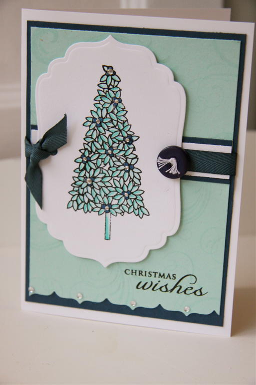 Christmas card using the Believe Set - tree coloured with Copics. Colours are Aqua Mist and...