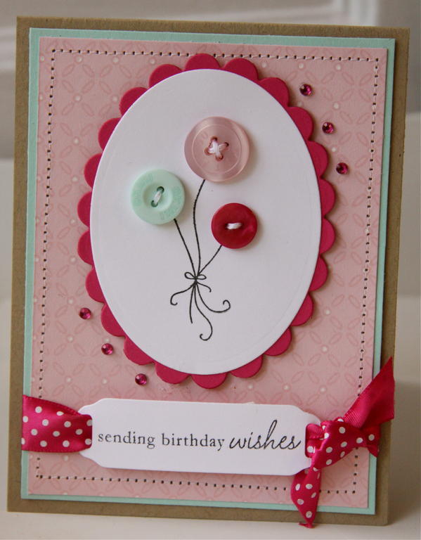 Birthday card using Everyday Button Bits - colours are Raspberry Fizz, Sweet Blush, Aqua Mist...