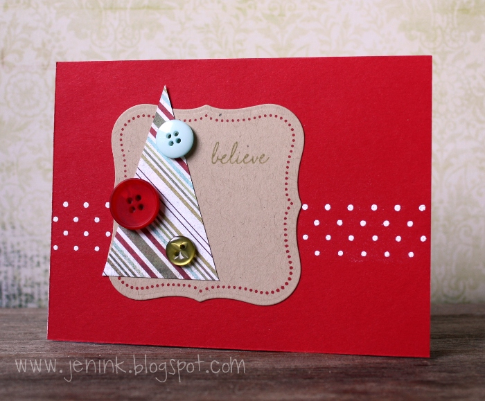 quick and easy holiday card using vintage labels and a polka dot basics white embossed strip....