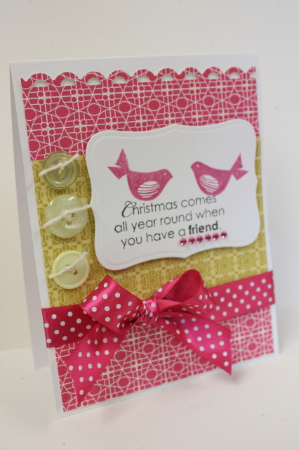Stamps:  Christmas Friends<br />
Ink:  Raspberry Fizz, True Black<br />
Paper:  white,...