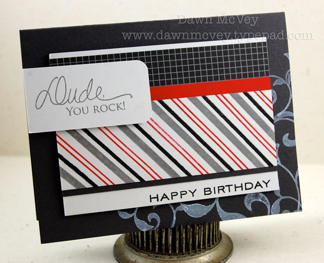 Paper: smokey shadow, pure poppy, soft stone, bitty box basics<br />
Stamps: Signature...