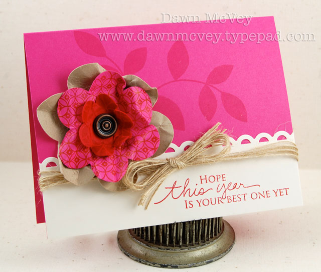 Paper: raspberry fizz, pure poppy, kraft, vintage cream<br />
Stamps: Signature Greetings, Giga...