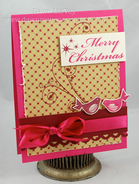 Paper: raspberry fizz, scarlet jewel, vintage cream, holiday cheer<br />
Stamps: Christmas...