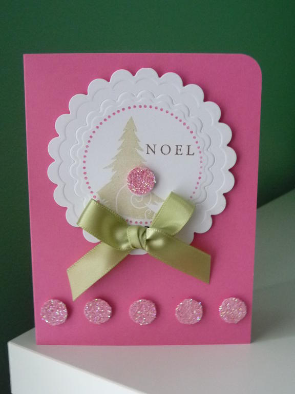 Ornaments/dots punched cardstock run through Xyron sticker maker and sprinkled with Prisma glitter.