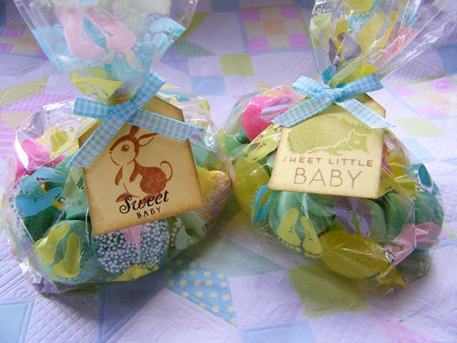Baby shower favors- The bags were bought at a big box craft store.  Tags are Lemon Tart, stamped...