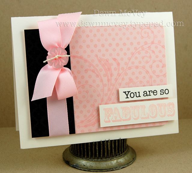 Paper: vintage cream, true black, sweet blush<br />
Stamps: Say It With Style, Polka Dot Basics...