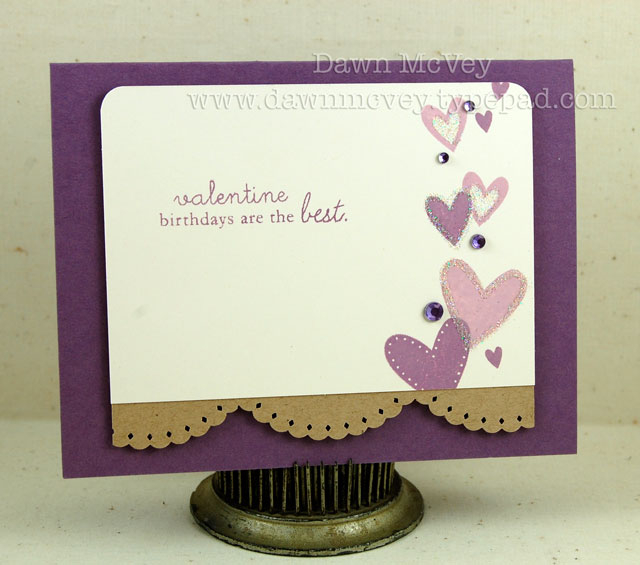 Paper: plum pudding, kraft, vintage cream<br />
Stamps: Simple Valentine, Blooming Button...