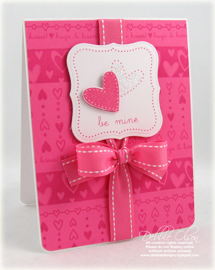 Be Mine Valentine<br />
Stamps: Simple Valentine, Vintage Labels<br />
Cardstock: Hibiscus...