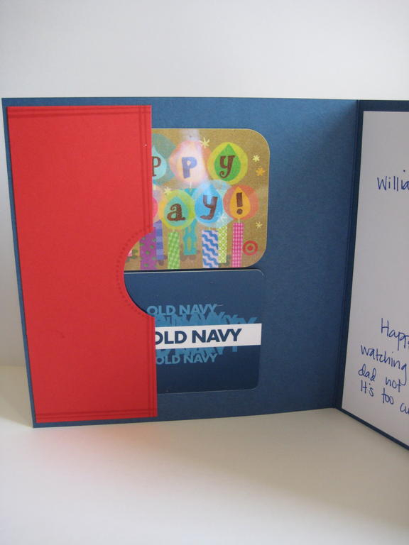 Inside view.  I adhered a red panel to hold two gift cards on one side.  I forgot to take a...
