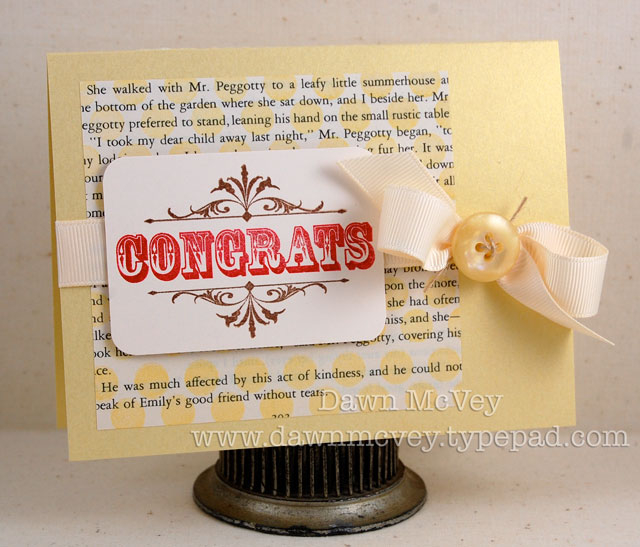Paper: gold shimmer, vintage cream, vintage book print<br />
Stamps: Say It With Style, Vintage...