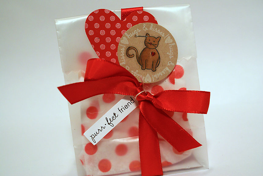 Purr-fect Friend Treat Bag &amp; Card<br />
<br />
stamps: Tiny Tags, Simple Valentine, Polka...