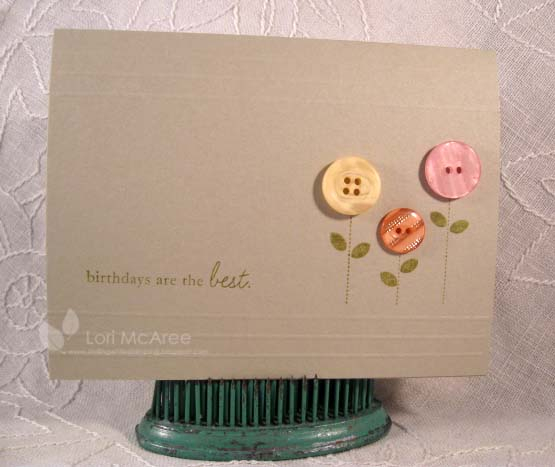 Supplies:<br />
Stamps: Papertrey Blooming Button Bits<br />
Paper: Gina K Pure Luxury Soft...