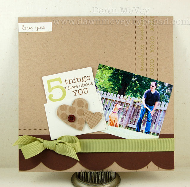 Paper: kraft, rustic cream, dark chocolate<br />
Stamps: Top Ten, Polka Dot Basics II, Simple...