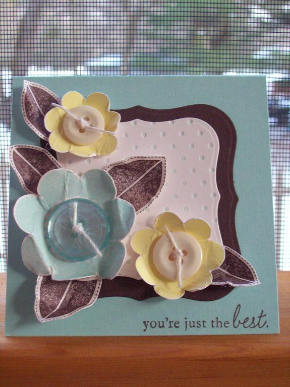 Stamps:  Blooming Button Bits<br />
Ink:  PTI Aqua Mist, Lemon Tart, SU Chocolate Chip<br />...