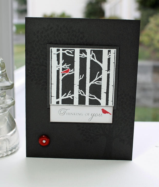 Stamps- Through the trees<br />
Ink- Fresh Snow, Pure poppy, Smoky Shadow<br />
Cardstock-...