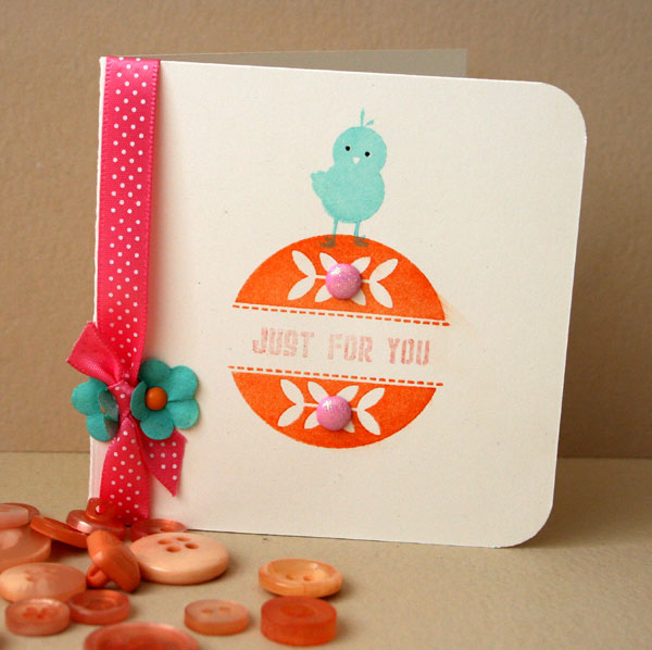 Papertrey Ink:<br />
stamps: Daily Designs<br />
ink: Aqua Mist, Orange Zest, Hibiscus...