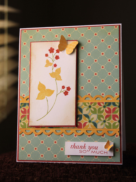 Paper: Early Bird Cosmo Cricket and summer sunrise bitty box paper (PTI)<br />
Stamps: Floral...