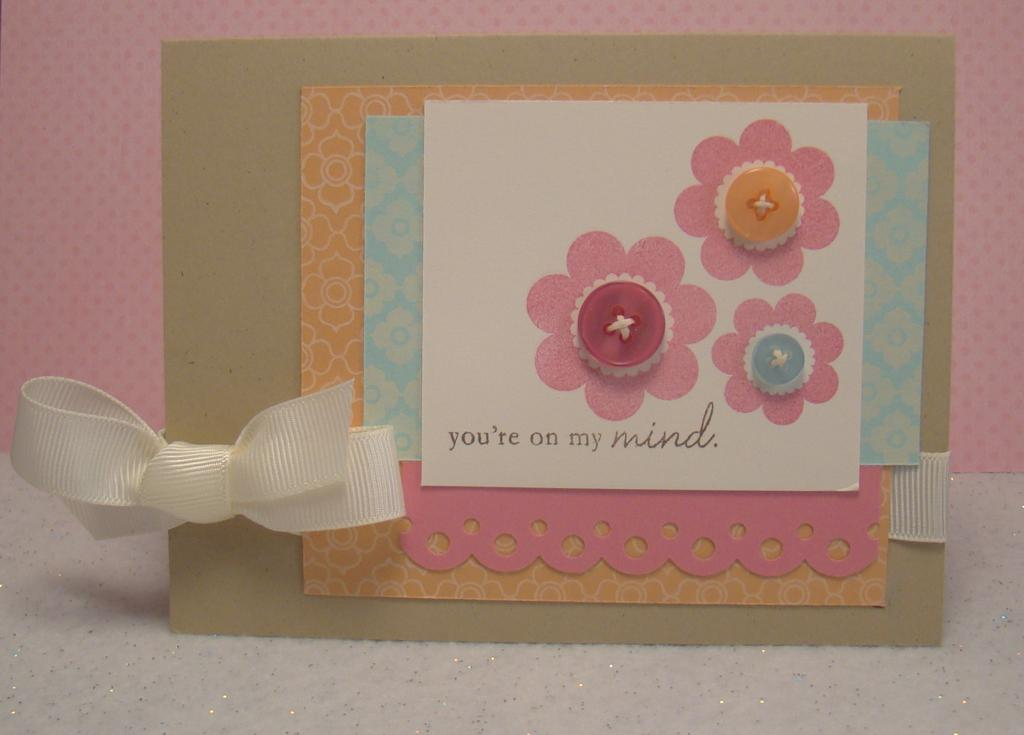 Stamps:  PTI Blooming Button Blossoms &amp; Petal Power Background Basics<br />
Ink:  Belle...