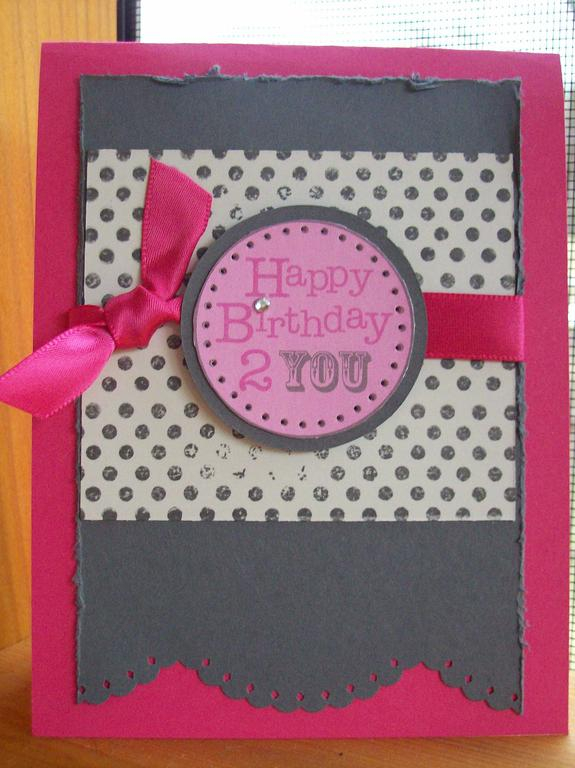Stamps:  Polka Dot Basics II<br />
Ink:  SU Basic Gray<br />
Paper:  PTI raspberry fizz, soft...