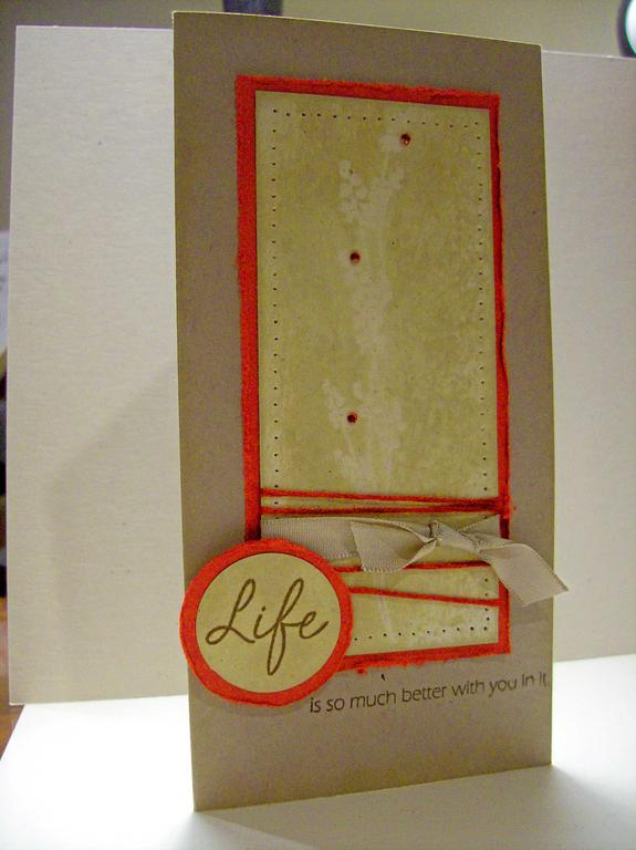 Stamps:  Life<br />
Paper:  Pure Poppy, SU natural ivory, kraft<br />
Ink:  vintage tea dye...