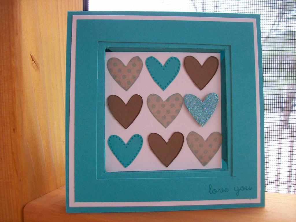 Stamps:  Simple Valentine<br />
Ink:  Aqua Mist, SU soft suede, Bermuda Bay<br />
Paper:  PTI...