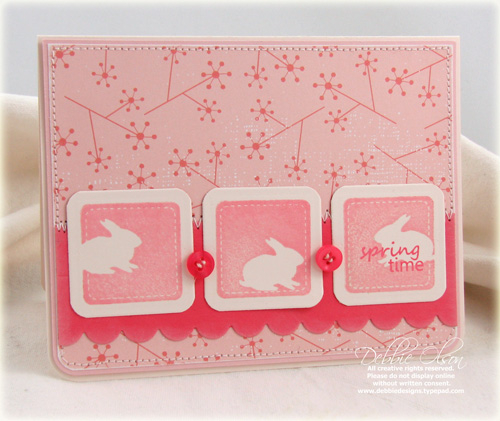 Spring Time<br />
Stamps: Take Three Spring<br />
Papers: Pretty Pastels<br />
Ink: Berry...