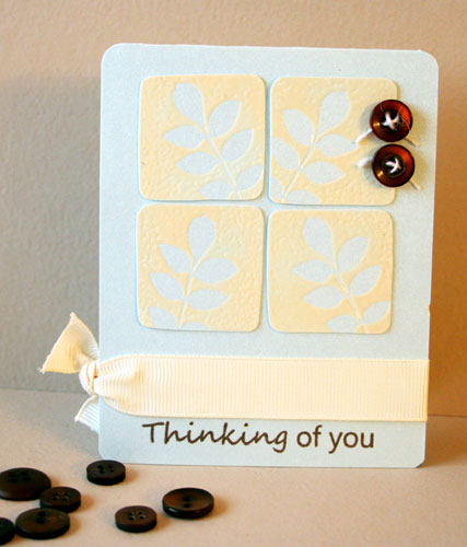 stamps: Take Three: Spring 1<br />
ink: Vintage Cream and Dark Chocolate<br />
paper: Blue...