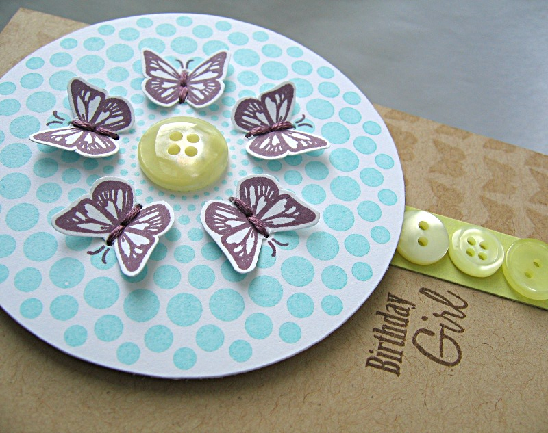 Stamps: Dot Spot &amp; Butterly Dreams<br />
Ink: Aqua Mist, Plum Pudding, Dark Chocolate &amp;...