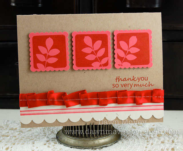 Paper: kraft, rustic cream, berry sorbet<br />
Stamps: Take Three: Spring<br />
Ink: pure...