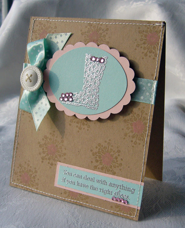 I love this &quot;Green Thumb&quot; boot stamp.  I used silver embossing and rhinestones for the...