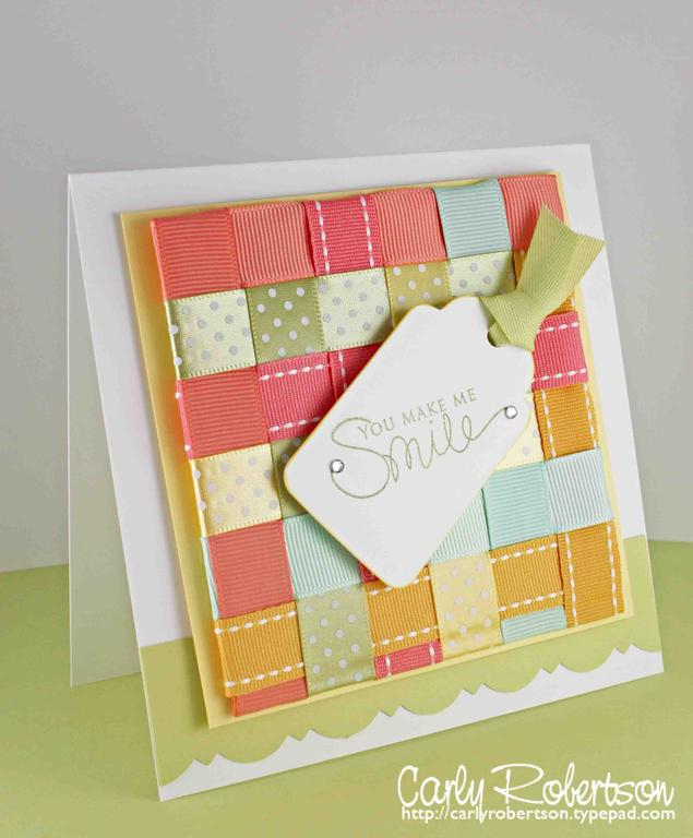 This is also my blog hop project using lots of fun ribbon and an older sentiment set.<br />
TFL!