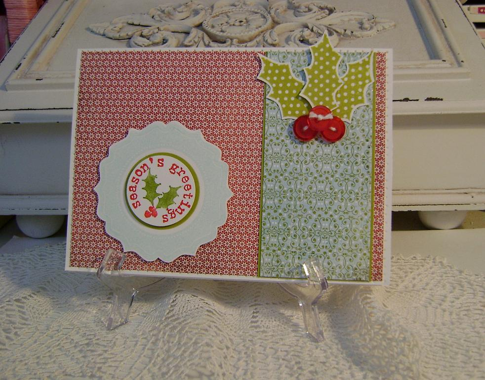 Holly Card - Holiday Button Bits