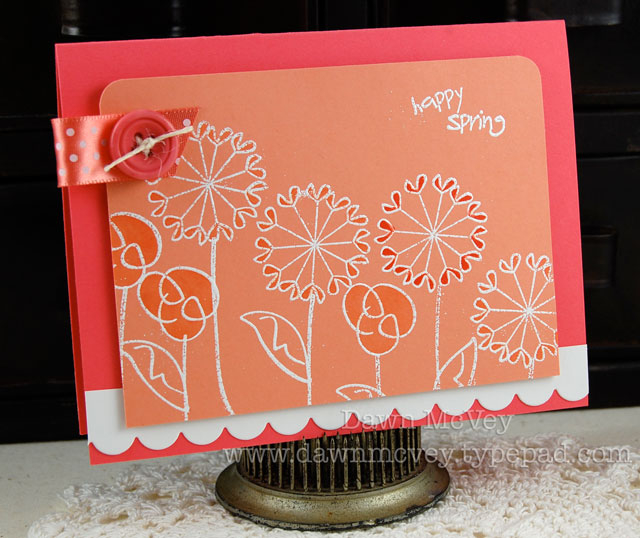 Paper: berry sorbet, melon berry, stamper's select white<br />
Stamps: Springtime...