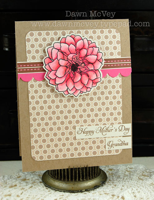 Paper: kraft, rustic cream, hibiscus burst, Color Couture dotted patterned paper<br />
Stamps:...