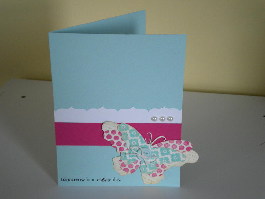 Aqua Mist carstock/ink/button<br />
Raspberry Fizz cardstock/ink<br />
White cardstock<br />...