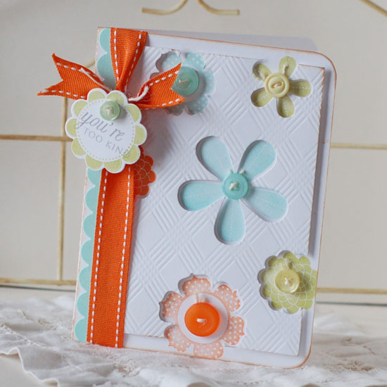 Stamps:  Beautiful Blooms II, Mega Mixed Messages<br />
Ink:  Aqua Mist, Spring Moss, Orange...