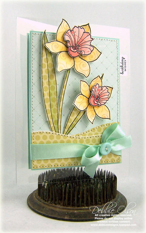 Stamps: Year of Daffodils, Mixed Messages<br />
Cardstock: Clearly Creative, Aqua Mist<br />...
