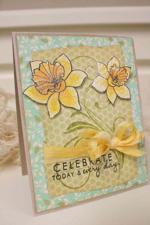 Stamps:Year of Flowers: Daffodils, Fancy Flourishes<br />
Ink:True Black, Fresh Snow<br />...